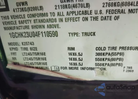 2004 Chevrolet Silverado 2500Hd Ls from USA, damaged, VIN 1GCHK23U04F110590